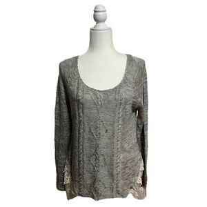 Blu Pepper Heather Gray Sweater with Lace Trim